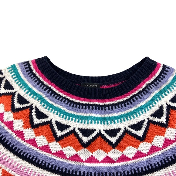 Talbots Multicolor Patterned Fairisle Crew Neck Sweater medium cotton - Picture 3 of 6